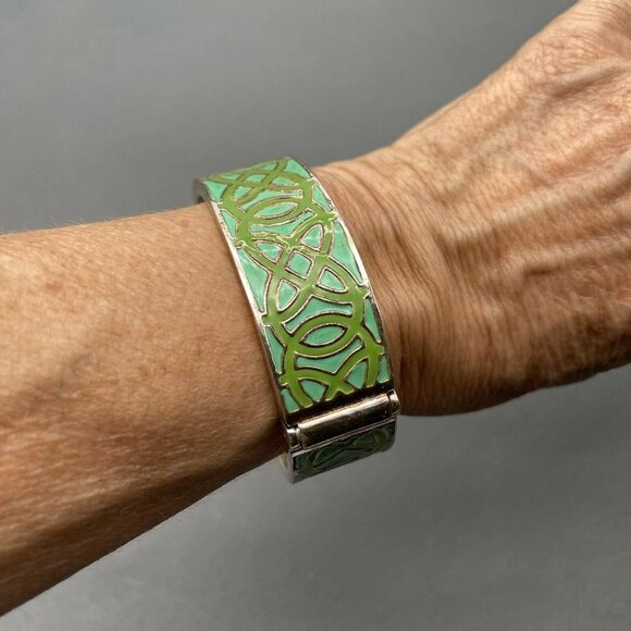 Stella & Dot Blue Green  Eleanor Bangle Bracelet silver Tone - Picture 3 of 4